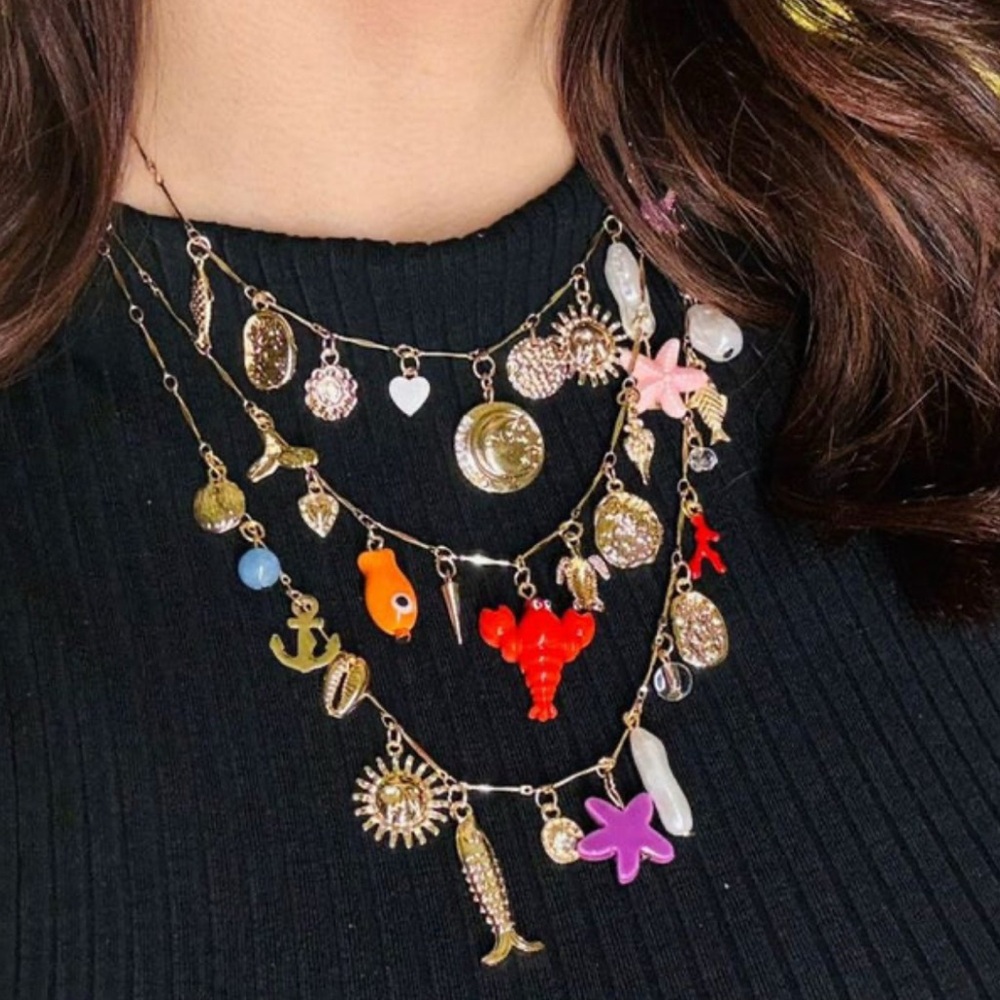 Long Multilayered Seaside Charm Necklace - Picture 4 of 9